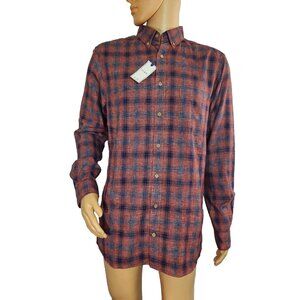 Rowm Mens Size LT Brick Red Plaid Button-Down Shirt 55% Polyester 45% Cotton
